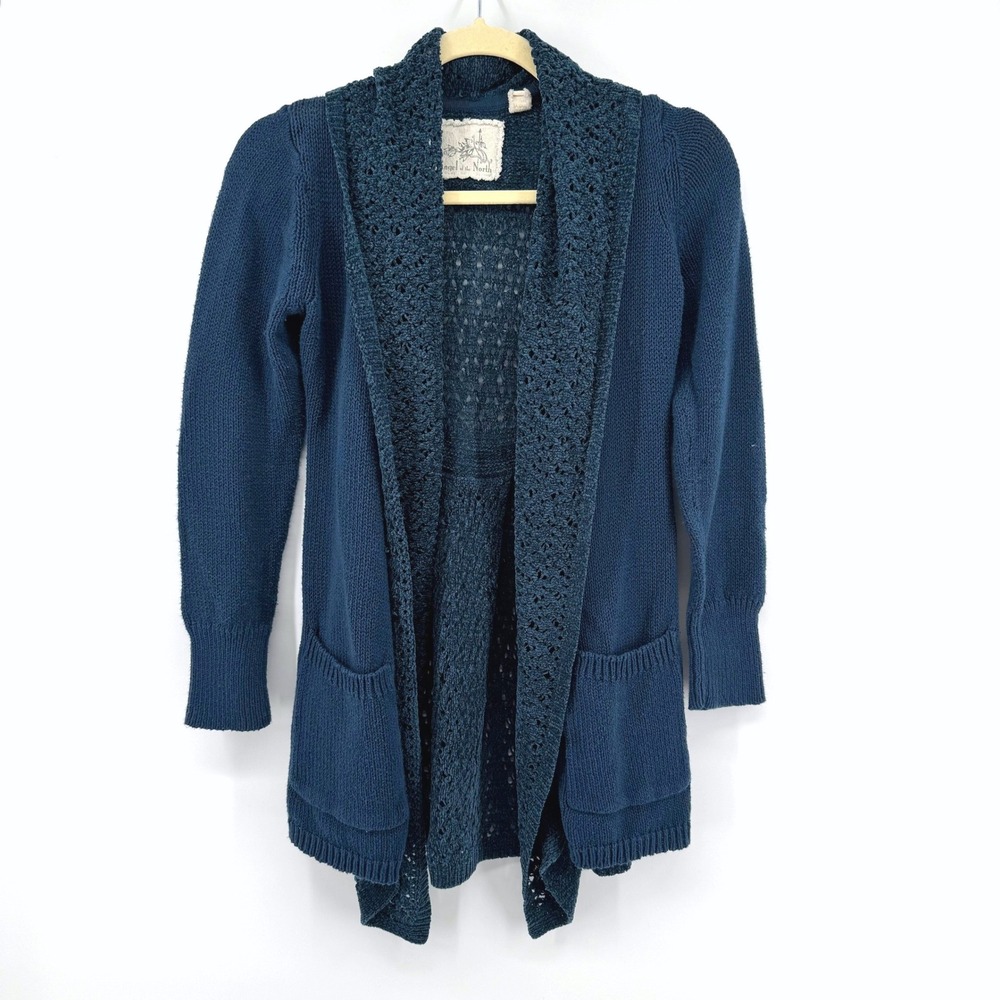 Anthropologie Angel of the North Cardigan Women XS Teal Blue Sweater Cottagecore